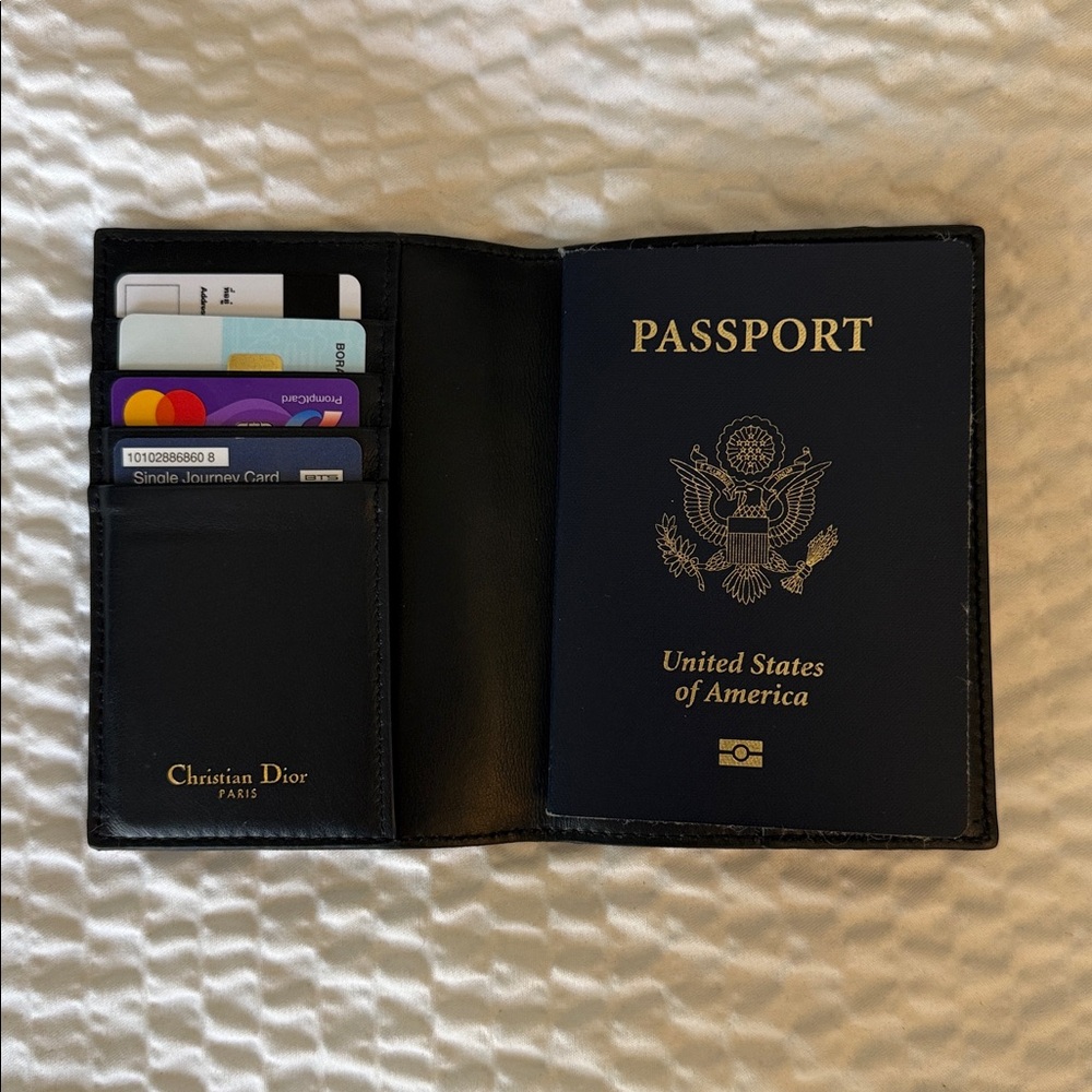 Christian Dior monogram navy blue Leather Passport Holder.